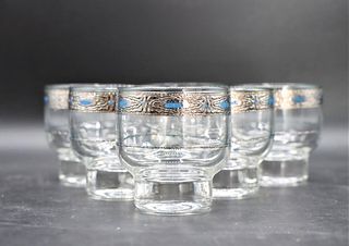 Set of (6) Spirit Glasses w Gold & Blue Trim