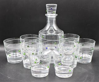 Salviati Italian Glass Decanter w (8) Glasses