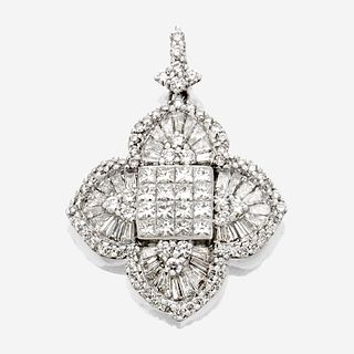 A diamond and eighteen karat white gold pendant