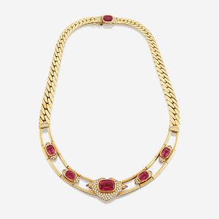 A tourmaline, diamond, and eighteen karat gold necklace