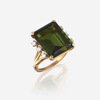 A tourmaline, diamond, and fourteen karat gold ring