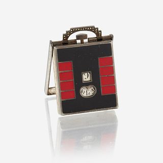 An Art Deco sterling silver, marcasite, and enamel digital travel watch, Dunhill