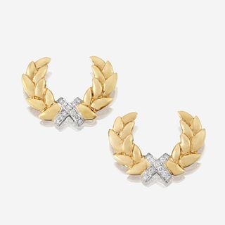 A pair of eighteen karat gold, platinum, and diamond brooches, Tiffany & Co.