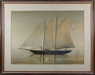 C. Robert Perrin Watercolor on Paper "Sailing in the Caribbean"