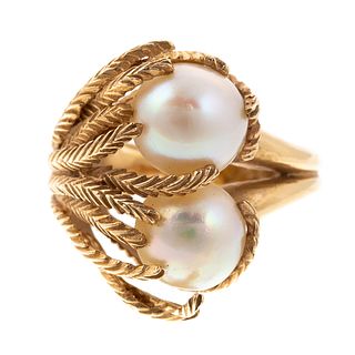 A 1960s Double Pearl Seaweed Statement Ring