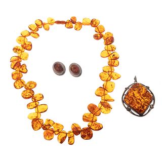 A Suite of Amber Jewelry in Sterling