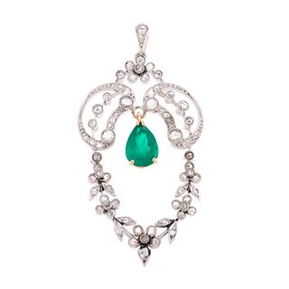 An Edwardian Diamond & Emerald Pendant in 14K