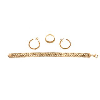 A Bracelet, Ring & Pair of Earrings in 14K