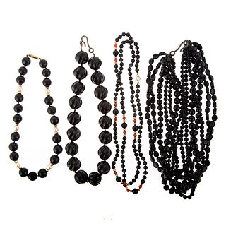 A Collection of Black Onyx Beaded Necklaces