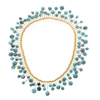 A Statement Turquoise Bead Bib Necklace in 14K