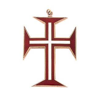 A 10K Antique Guilloche Enamel Cross Pendant