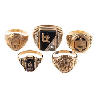 A Collection of Vintage School Rings in Gold