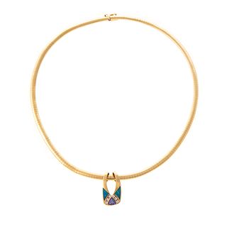 A 14K Omega Necklace with Opal Slide Pendant