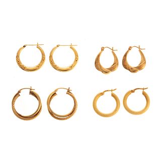 Four Pairs of 14K Yellow Gold Hoop Earrings