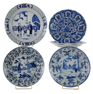 Five Blue and White Chinese Export