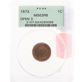 1873 Indian Cent Open 3 PCGS MS63 RB