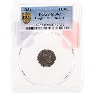 1835 Bust Half Dime PCGS MS62 Lg Date Small 5c