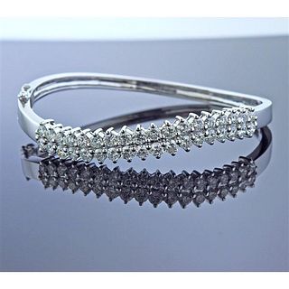 18k Gold Diamond Wave Bangle Bracelet