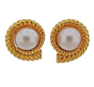 14k Gold Mabe Pearl Swirl Large Earrings 