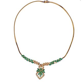 18k Gold Diamond Emerald Necklace 