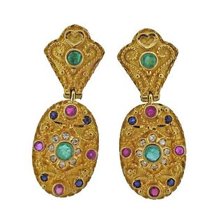 18k Gold Diamond Gemstone Earrings