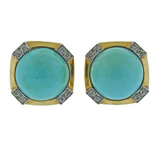 14k Gold Diamond Turquoise Earrings 
