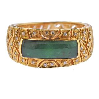18K Gold Diamond Jade Half Band Ring