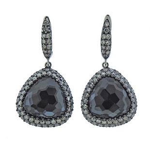 Rabat 18K Gold Diamond Hematite Drop Earrings