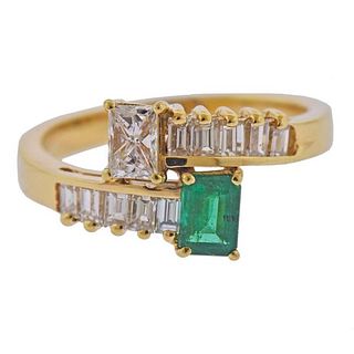 18K Gold Diamond Emerald Bypass Ring