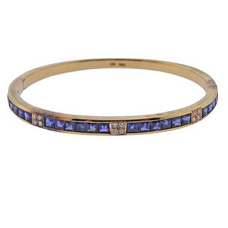 18K Gold Diamond Sapphire Bangle Bracelet