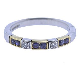 Kallati Two Tone Gold Diamond Sapphire Band Ring 