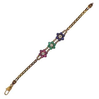 18K Gold Diamond Color Gemstone Floral Bracelet