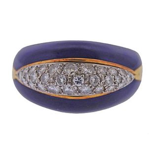 18k Gold Diamond Enamel Ring