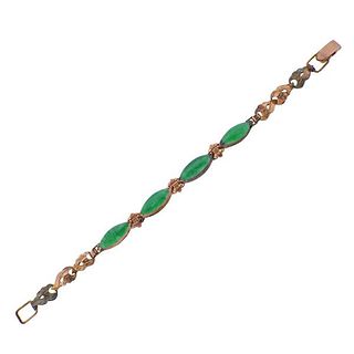 Antique 14K Gold Jade Bracelet