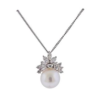 18K Gold Diamond South Sea Pearl Pendant Necklace