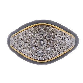 18k Gold Diamond Enamel Ring
