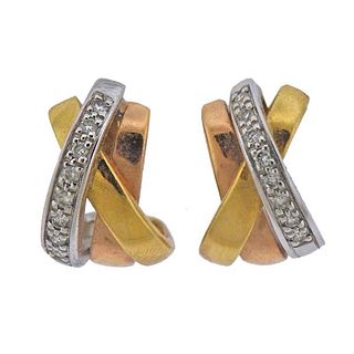 Guy Laroche Tri Color 18k Gold Diamond  Earrings