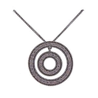 Italian 14K Gold Diamond Circle  Pendant Necklace