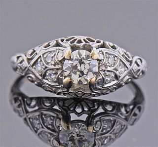 Art Deco 14K Gold Old European Cut Diamond Ring
