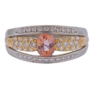 AGL 1.08ct Pink Sapphire Platinum 18K Gold Diamond Ring