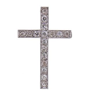 18K Gold Platinum Diamond Cross Brooch Pendant