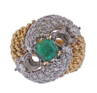 18K Gold Diamond Emerald Ring Mounting