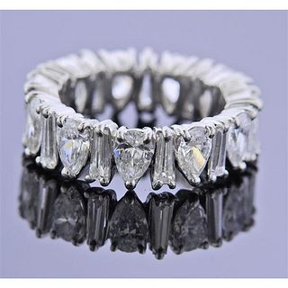 Platinum Pear Baguette Diamond Eternity Wedding Band Ring