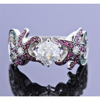 18k Gold Diamond Ruby Emerald Ring