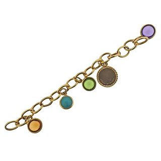 Tiffany &amp; Co 18k Gold Turquoise Peridot Amethyst Citrine Charm Bracelet
