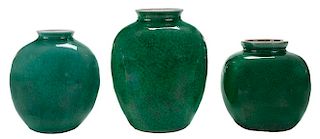 Three Apple Green Crackle-Glazed