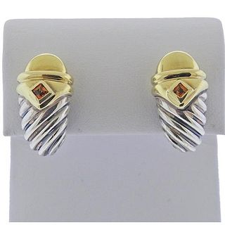 David Yurman Silver 14k Gold Citrine Cable Earrings