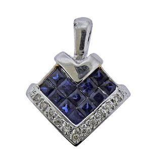 18k Gold Diamond Sapphire Pendant