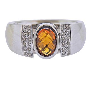14K Gold Diamond Citrine Ring