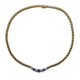 Italian 18K Gold Diamond Sapphire Necklace